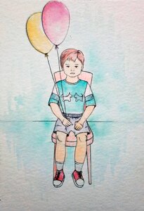 Watercolor balloons chair. Free illustration for personal and commercial use.