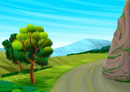 Hills panorama path. Free illustration for personal and commercial use.
