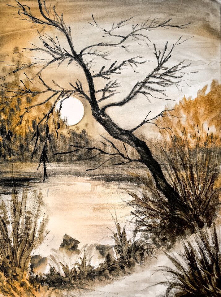 Lake autumn abendstimmung. Free illustration for personal and commercial use.