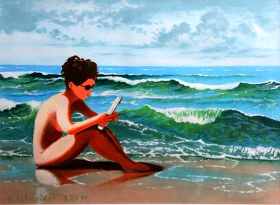 Beauty beach sea young woman. Free illustration for personal and commercial use.