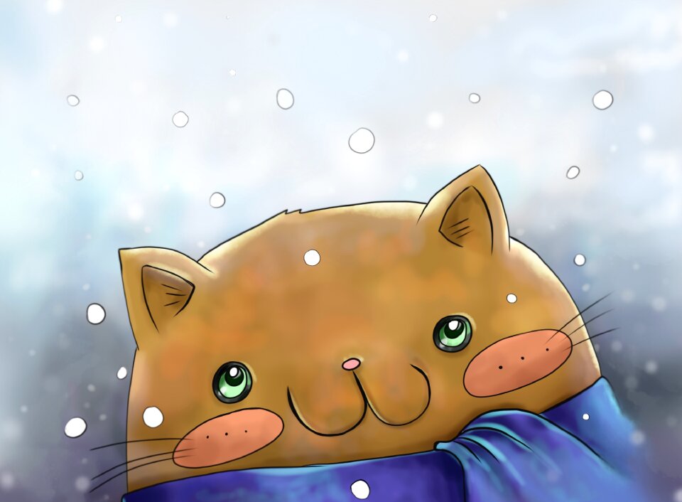 Cat in snow winter adorable. Free illustration for personal and commercial use.