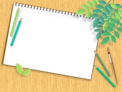 Paintbrush notepad wood background. Free illustration for personal and commercial use.