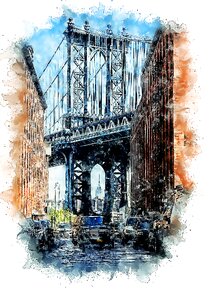 Manhattan bridge skyline travel. Free illustration for personal and commercial use.