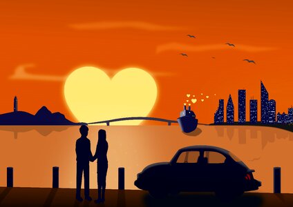 Romantic sunset couple. Free illustration for personal and commercial use.