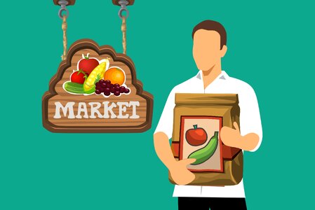 Holding shopping food. Free illustration for personal and commercial use.