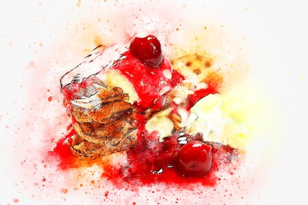 Fruits cherries whipped cream. Free illustration for personal and commercial use.