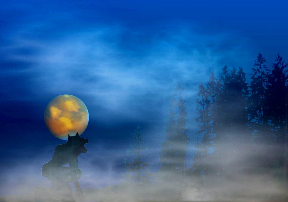 Scary howl surreal. Free illustration for personal and commercial use.