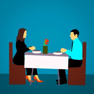 Together eating restaurant. Free illustration for personal and commercial use.