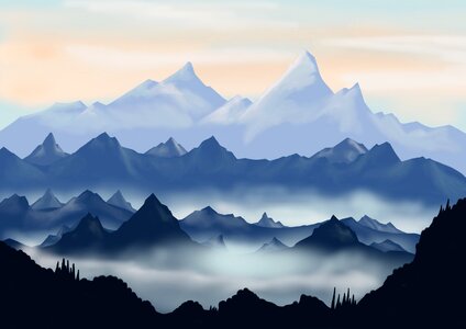 Drawing fog mountains. Free illustration for personal and commercial use.
