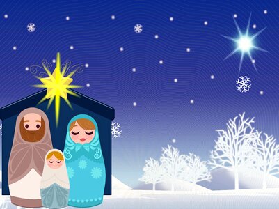 Christian manger winter. Free illustration for personal and commercial use.