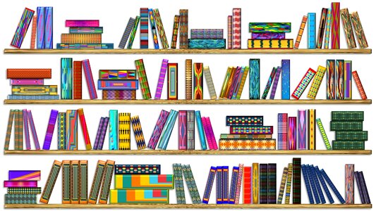 Bookshelf bookcase books. Free illustration for personal and commercial use.
