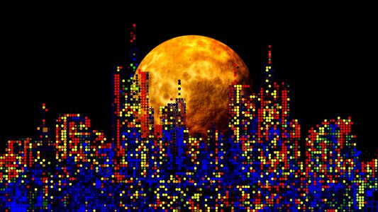 Moon night skyscraper. Free illustration for personal and commercial use.