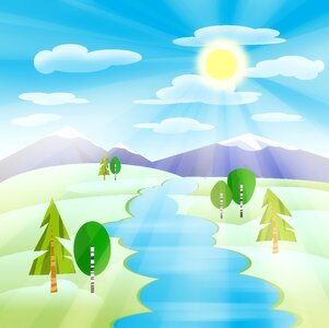 Morning rays river. Free illustration for personal and commercial use.