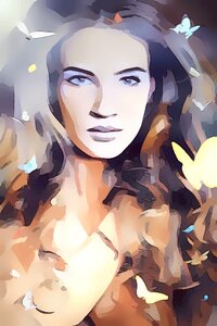 Beauty brunette butterflies. Free illustration for personal and commercial use.