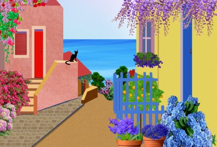 Colorful houses shutters door. Free illustration for personal and commercial use.