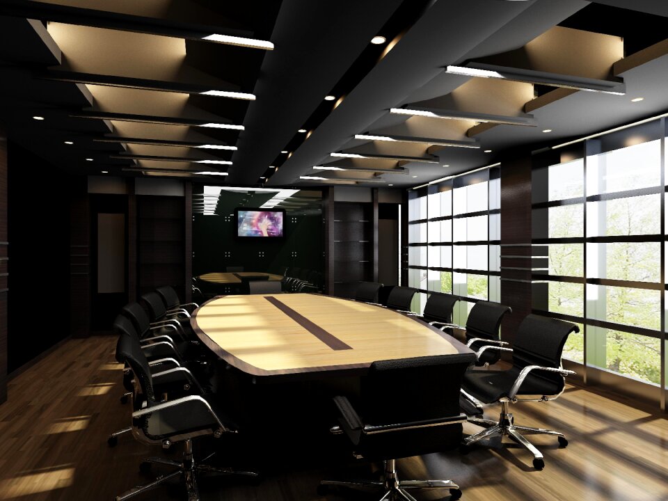 Multi-screen office conference room. Free illustration for personal and commercial use.
