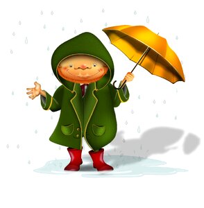 Little man umbrella water. Free illustration for personal and commercial use.