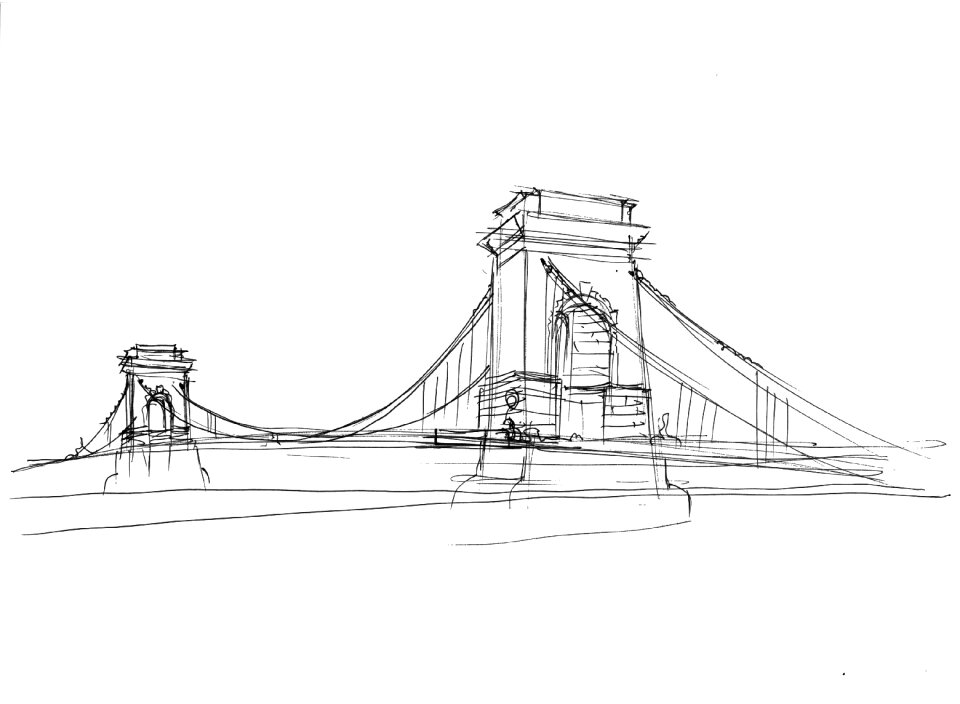 City bridge over river hand drawing generic Vector Image