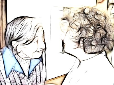 Talk caregiver old. Free illustration for personal and commercial use.