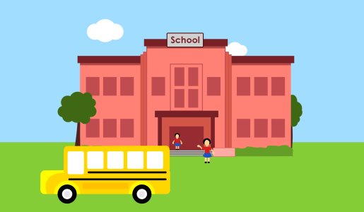 School bus building school building. Free illustration for personal and commercial use.