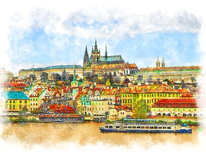 Prague castle panorama architecture. Free illustration for personal and commercial use.