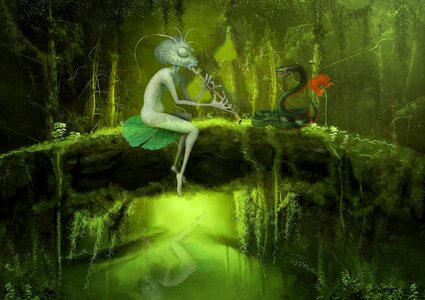 Flute fantasy forest. Free illustration for personal and commercial use.
