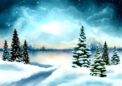 Holiday snow landscape. Free illustration for personal and commercial use.