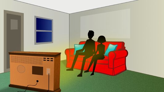 Couple watching tv den media room. Free illustration for personal and commercial use.