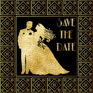 Bride and groom gold foil black template. Free illustration for personal and commercial use.