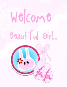 Card greeting baby girl. Free illustration for personal and commercial use.