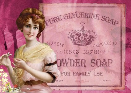 Lady soap advertisement. Free illustration for personal and commercial use.