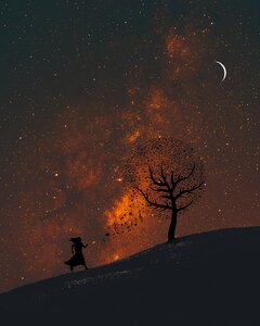 Night landscape galaxy. Free illustration for personal and commercial use.