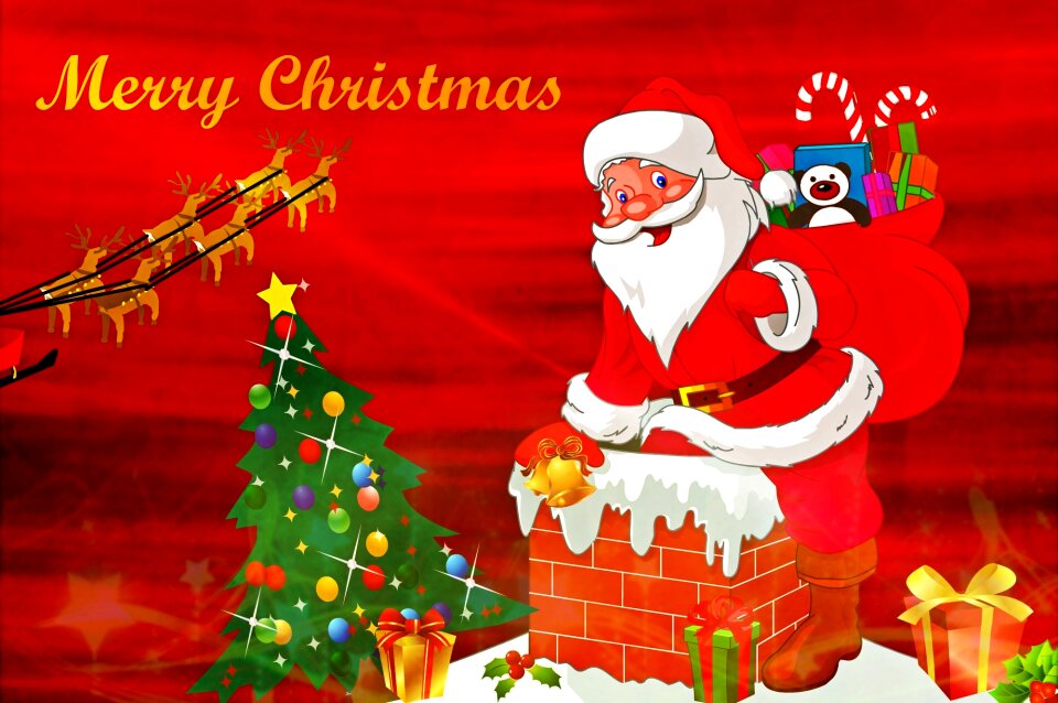 Christmas motif santa claus christmas tree. Free illustration for personal and commercial use.
