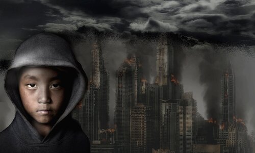 Apocalypse devastation photomontage. Free illustration for personal and commercial use.