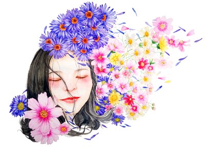 Girl woman flowers. Free illustration for personal and commercial use.