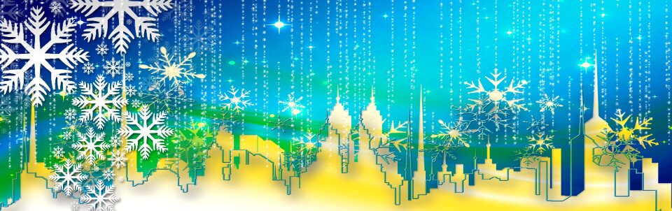 Snowflake city silhouette. Free illustration for personal and commercial use.