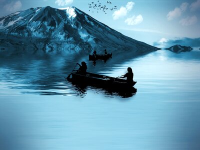 Canoeing landscape nature. Free illustration for personal and commercial use.