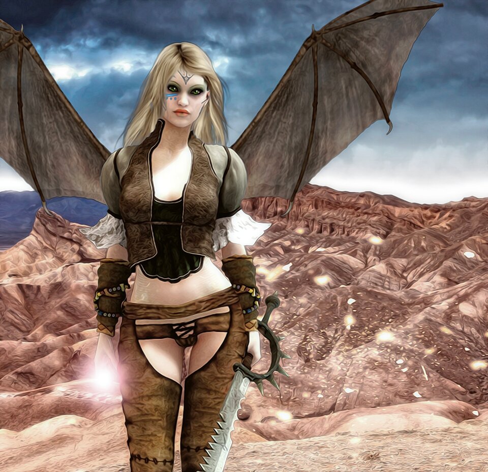 Dark angel dark wings fantasy girl. Free illustration for personal and commercial use.