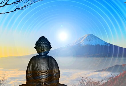 Buddha mountain sun. Free illustration for personal and commercial use.