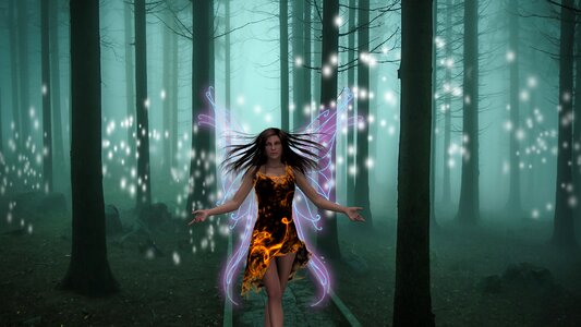 Woman forest fantasy landscape. Free illustration for personal and commercial use.