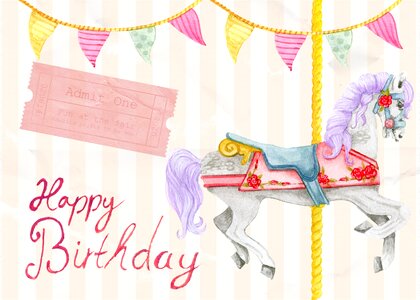 Greeting carousel horse. Free illustration for personal and commercial use.