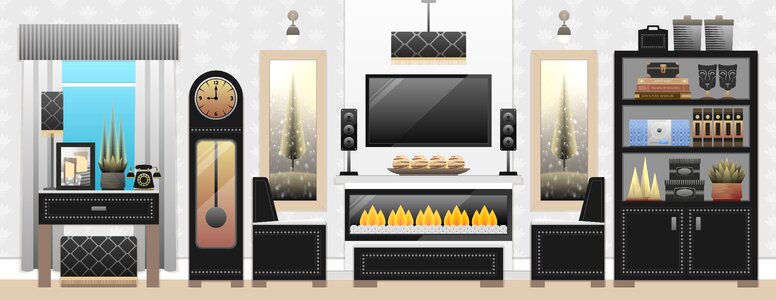 Room living room interior decor. Free illustration for personal and commercial use.