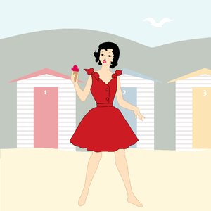 Seaside 1950s ice cream. Free illustration for personal and commercial use.
