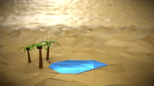 Low poly coconut watering hole. Free illustration for personal and commercial use.