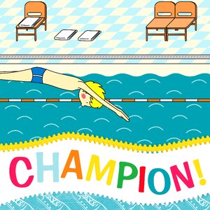 Swimming champion winning. Free illustration for personal and commercial use.