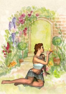 Garden watercolor fairytale. Free illustration for personal and commercial use.