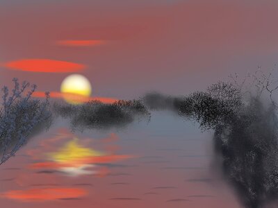 River sunset sun. Free illustration for personal and commercial use.