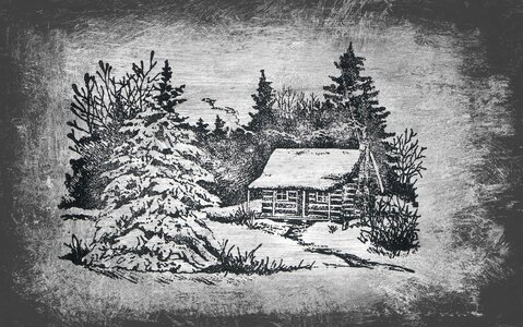 Cottage forest snow. Free illustration for personal and commercial use.