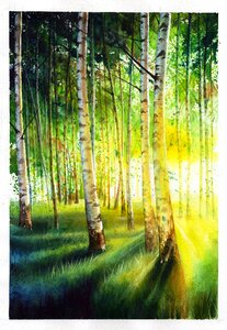 Watercolor landscape paints figure. Free illustration for personal and commercial use.