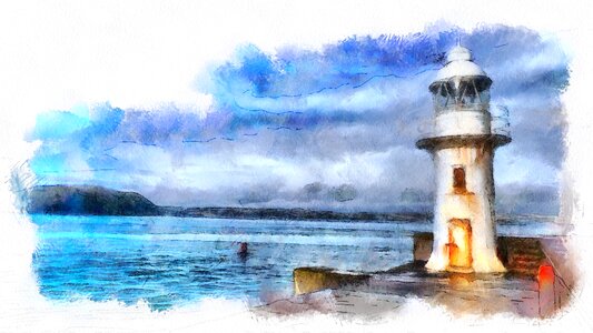 Watercolour devon harbour. Free illustration for personal and commercial use.